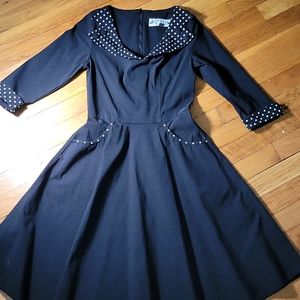 Hell Bunny Vixen Small pin up rockabilly dress black polka dots retro vintage